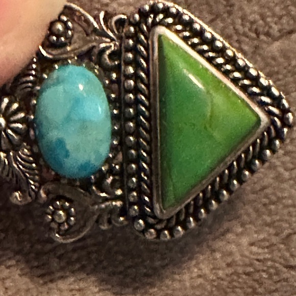 Vintage cocktail ring southwest 925 Silver with blue and Green turquoise - Picture 3 of 12